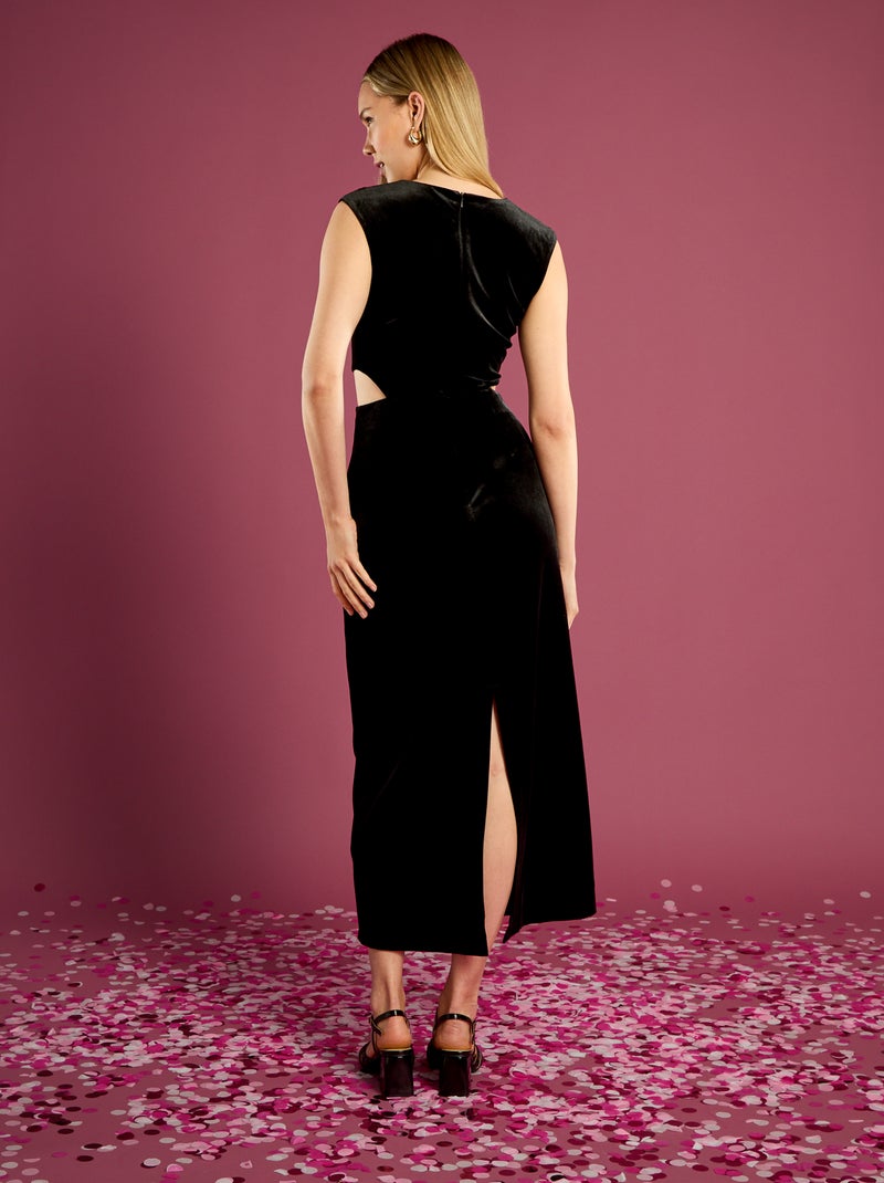 Fluwelen jurk met opengewerkte zijkanten zwart - Kiabi