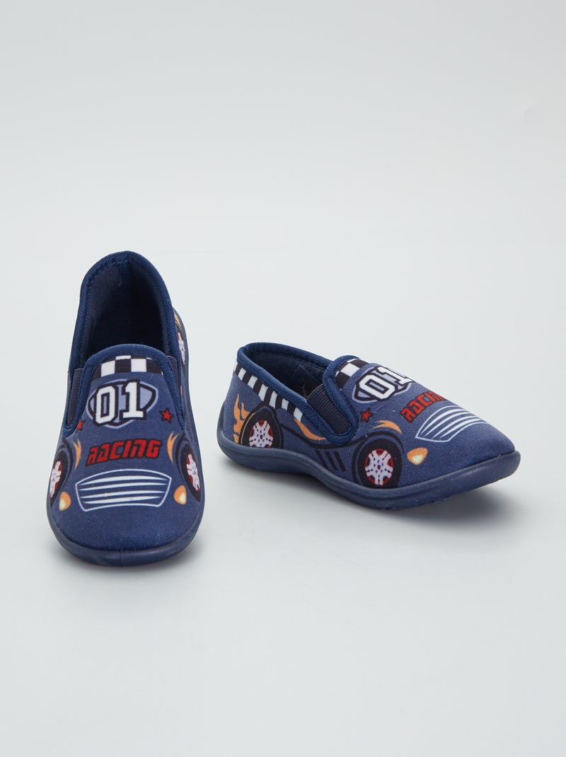 Fluwelen pantoffels met automobielprint marineblauw - Kiabi