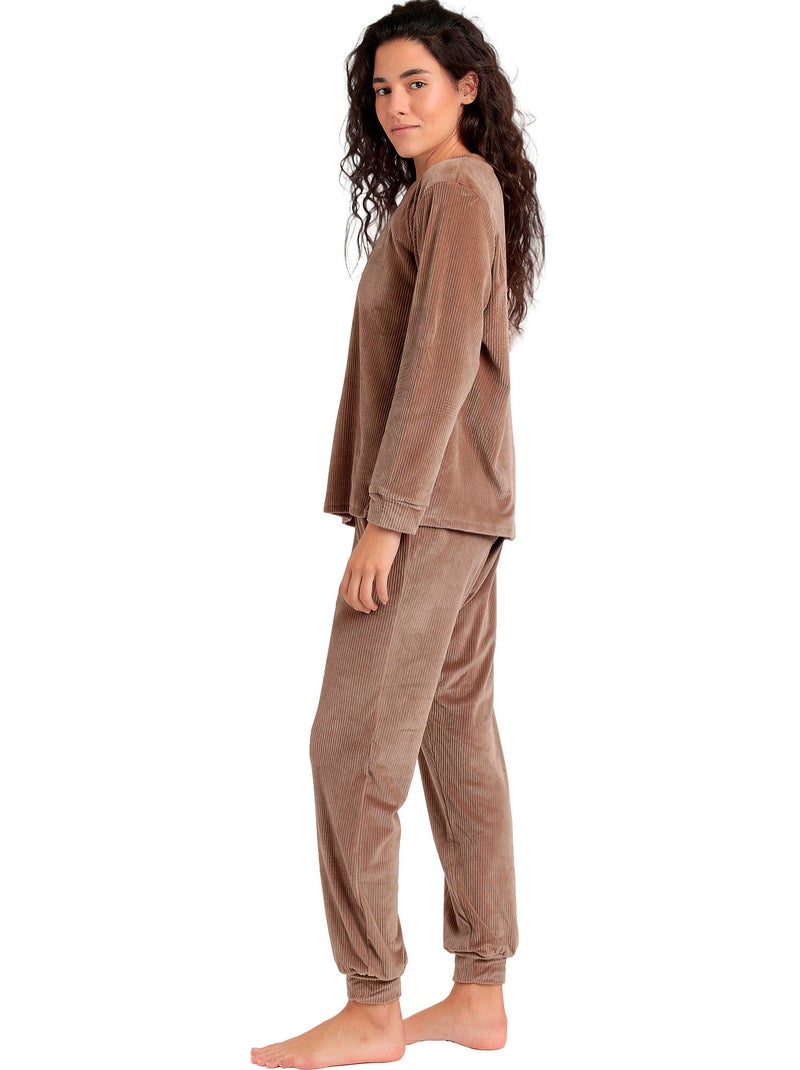 Fluwelen pyjama broek top lange mouwen relax home Chocoladebruin - Kiabi