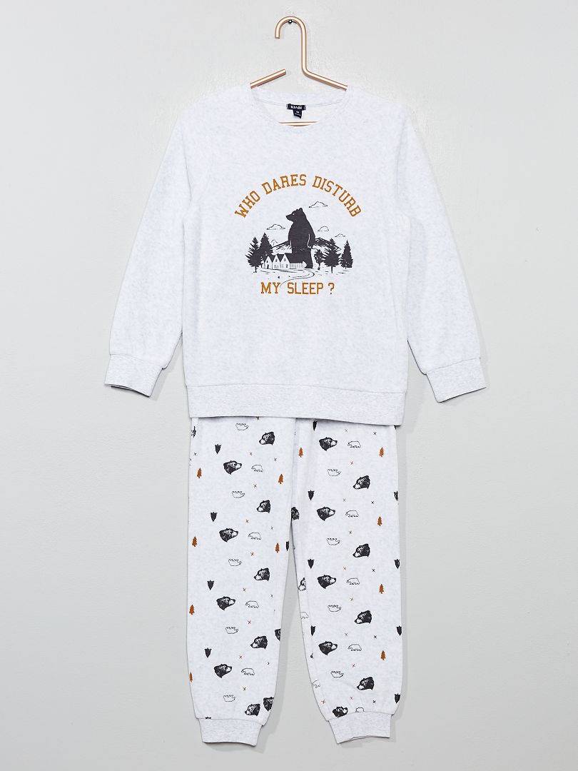 Fluwelen pyjama met beer en berg grijs - Kiabi
