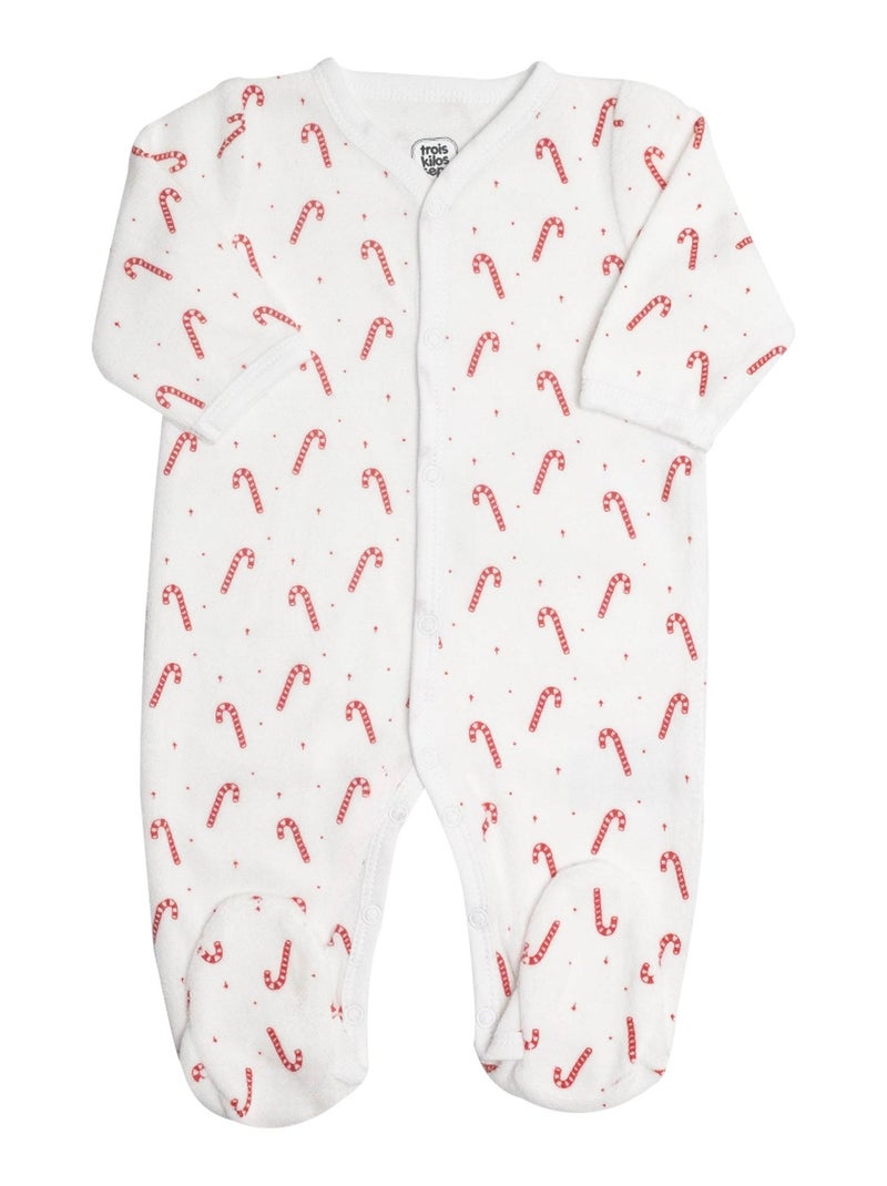 Fluwelen pyjama voor baby zuurstok Wit - Kiabi