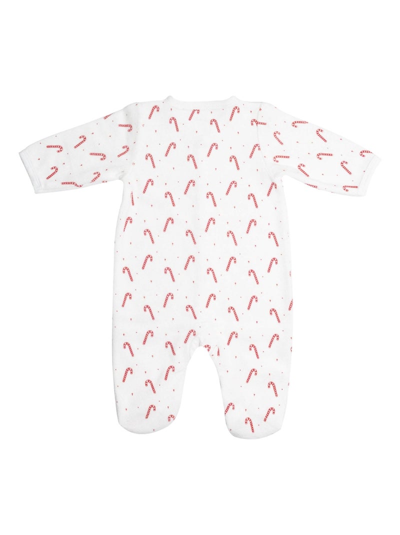 Fluwelen pyjama voor baby zuurstok Wit - Kiabi