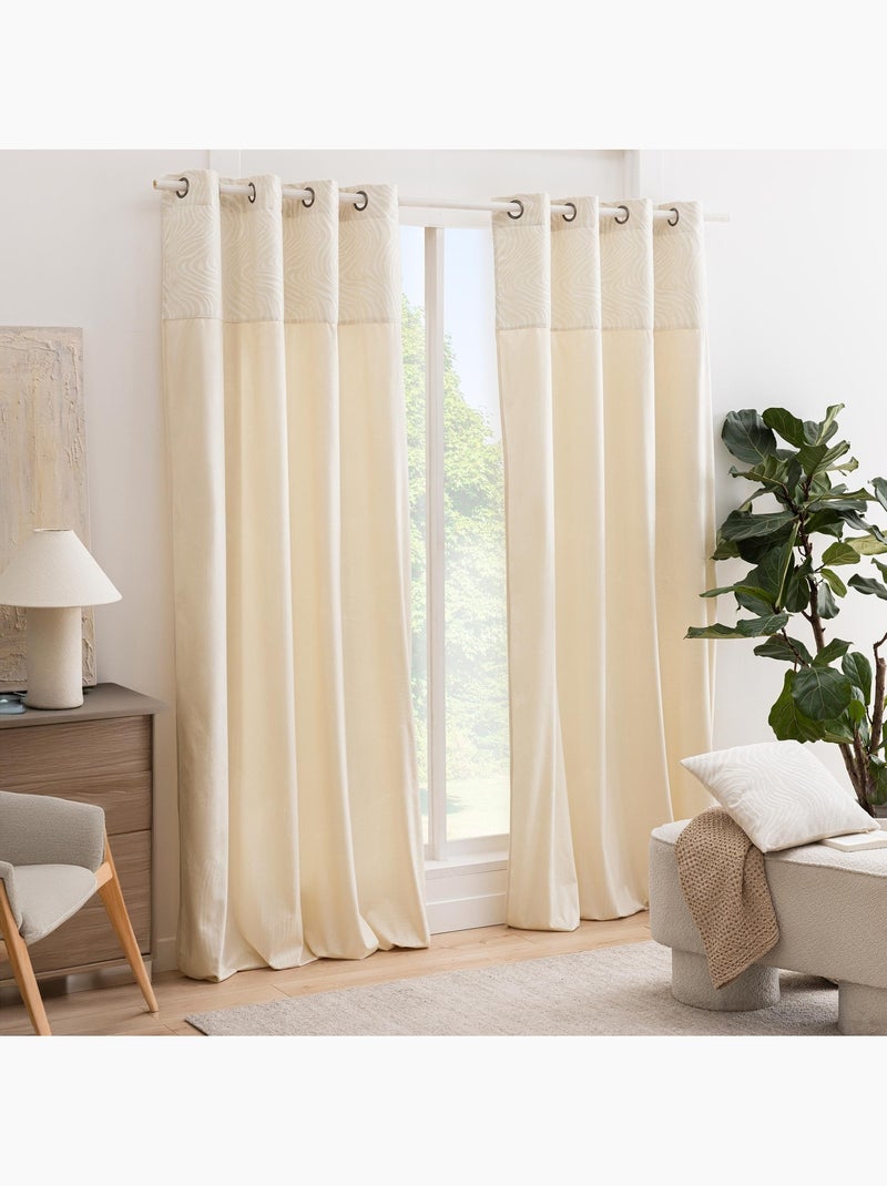 Fluwelen vitrage met oogjes en een jacquardband met zebraprint Natuurlijk hout - Kiabi