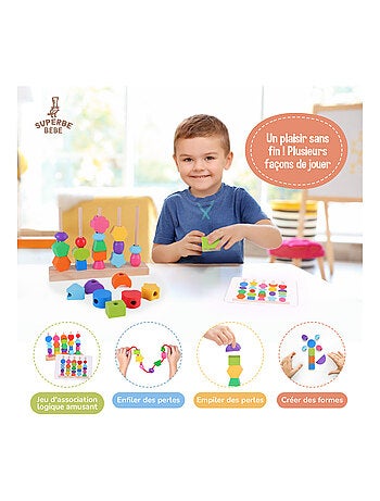 Formes en bois à empiler et trier - Jeu d'éveil | SUPERBE BEBE
