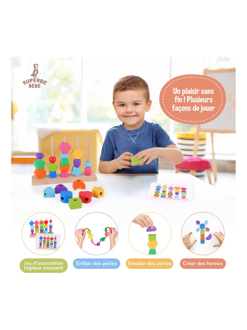 Formes en bois à empiler et trier - Jeu d'éveil | SUPERBE BEBE N/A - Kiabi