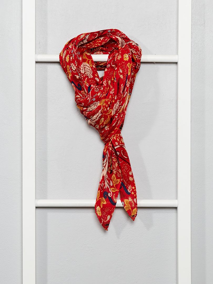 Foulard carré plissé à fleurs rouge - Kiabi