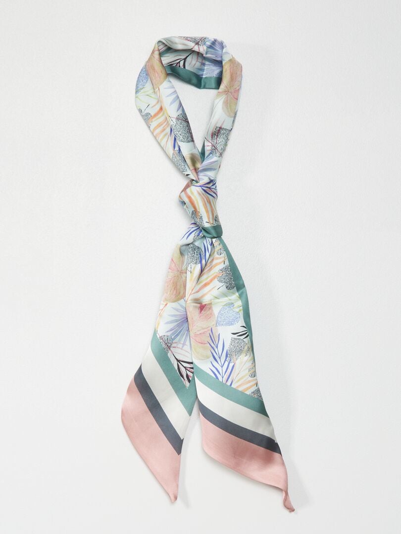 Foulard Lavallière Vintage Années 70 - Vert à Motifs Géométriques - Polyester/soie - France