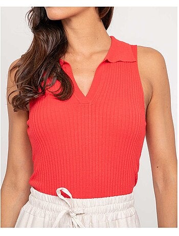 Foxie mouwloze gebreide polo top