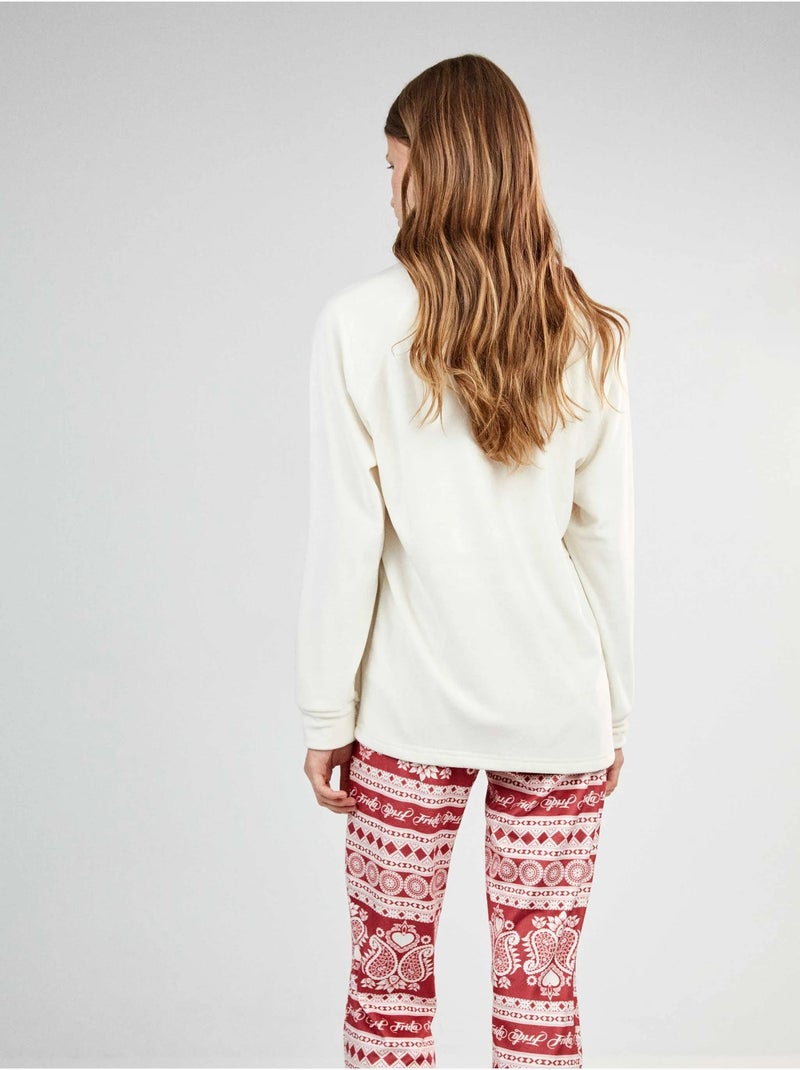 Frida kahlo pyjama bedrukt op elastische polar stof Beige - Kiabi