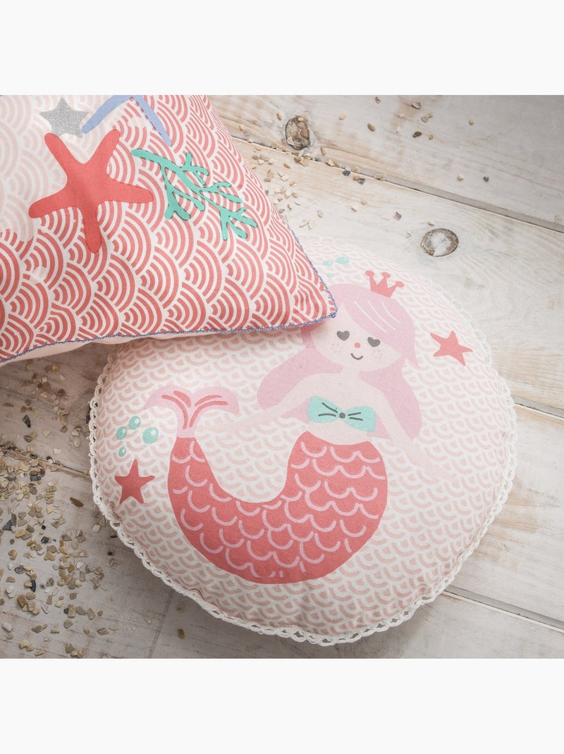 Future Home - Coussin enfant imprimé sirène en coton 30x30cm Rose - Kiabi