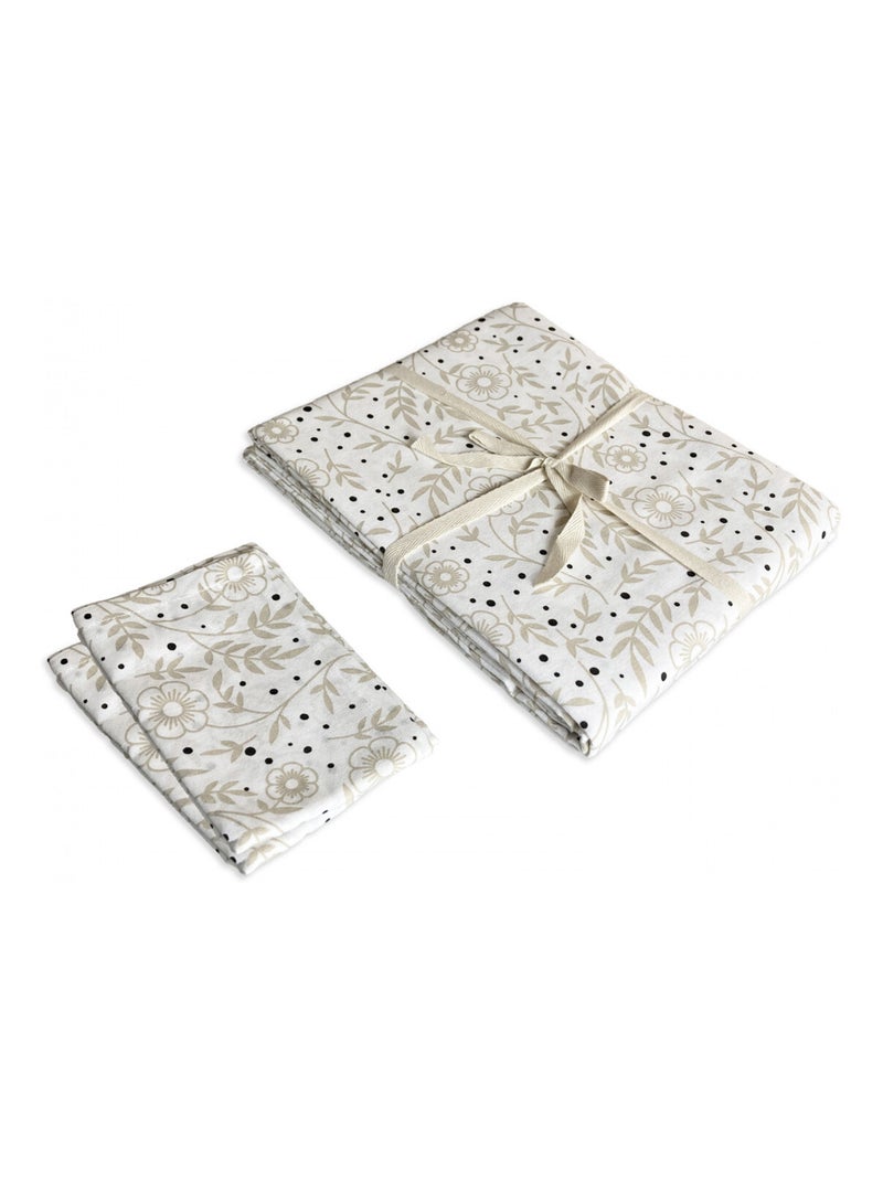Future Home - Lot nappe carrée + 2 serviettes de table déperlante floral Blanc - Kiabi