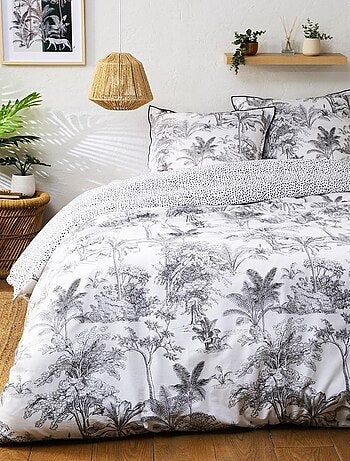 Future Home - Parure de lit 2 personnes en coton 57 fils imprimé blanc