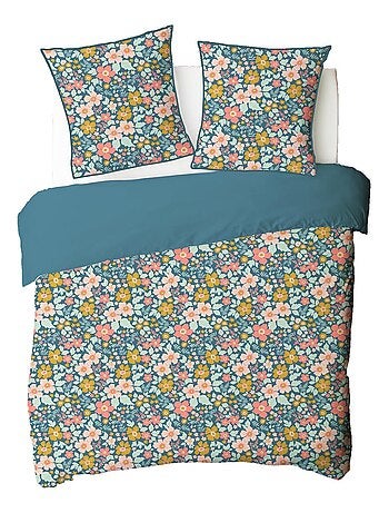 Future Home - Parure de lit 2 personnes en coton 57 fils imprimé bleu