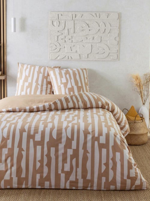 Future home - parure de lit 2 personnes en coton 57 fils imprimé camel - Kiabi