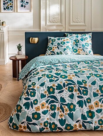 Future Home - Parure de lit 2 personnes en coton 57 fils imprimé vert