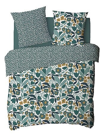 Future Home - Parure de lit 2 personnes en coton 57 fils imprimé vert