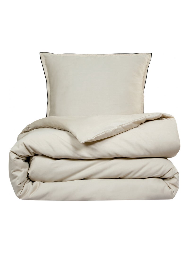Future Home - Parure de lit 2 personnes en satin de coton unie Beige - Kiabi