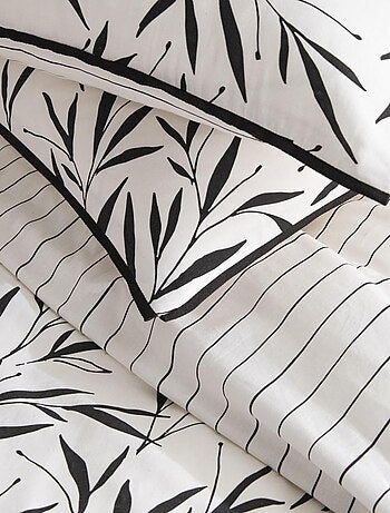 Future Home - Parure de lit 2 personnes feuillage et rayures en coton