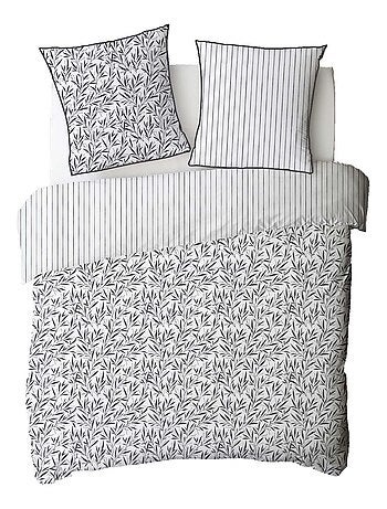 Future Home - Parure de lit 2 personnes feuillage et rayures en coton