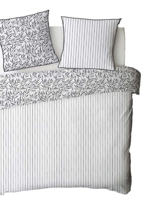 Future Home - Parure de lit 2 personnes feuillage et rayures en coton - Kiabi Future Home - Parure de lit 2 personnes feuillage et rayures en coton - Kiabi