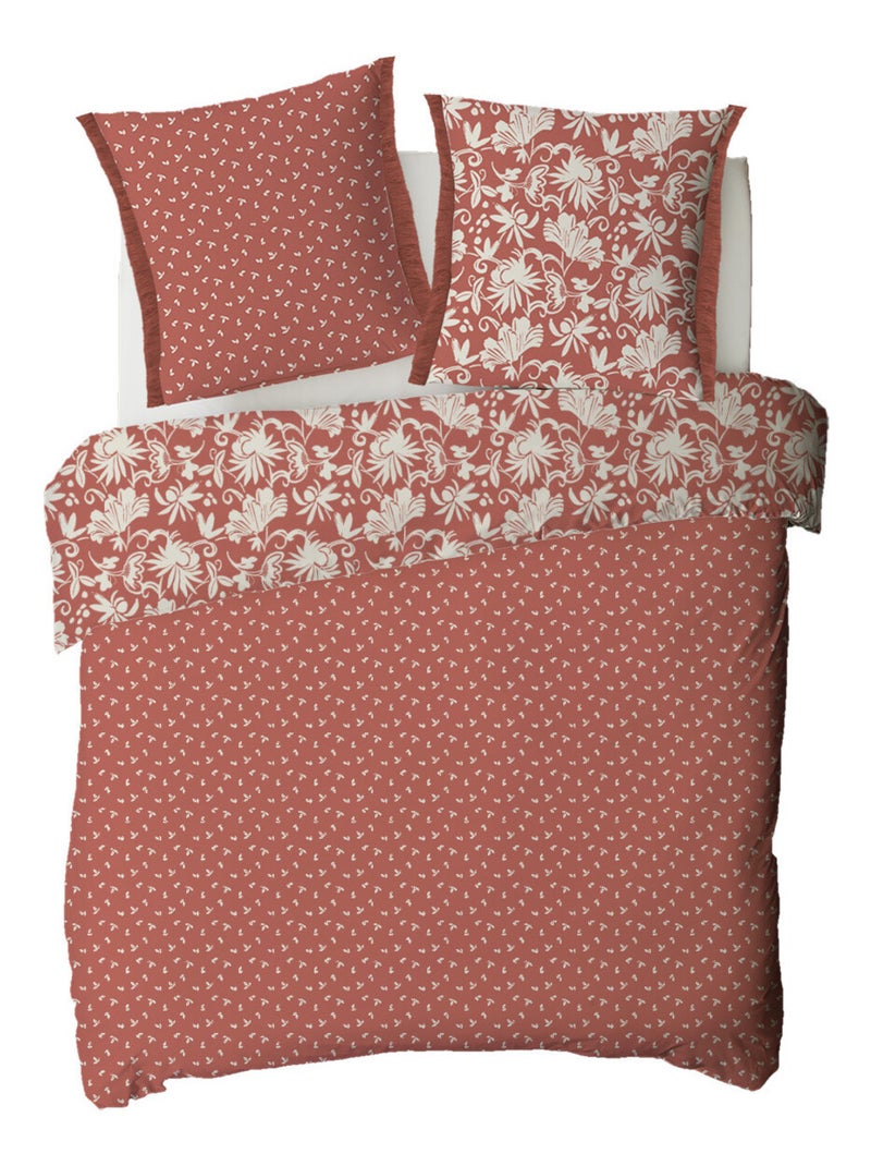 Future Home - Parure de lit 2 personnes floral à franges en coton Rouge brique - Kiabi