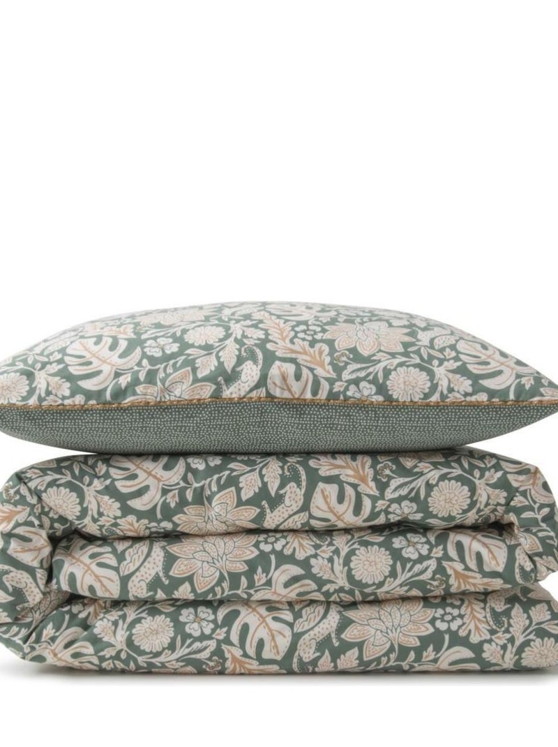 Future Home - Parure de lit 2 personnes floral et pois en coton Vert - Kiabi