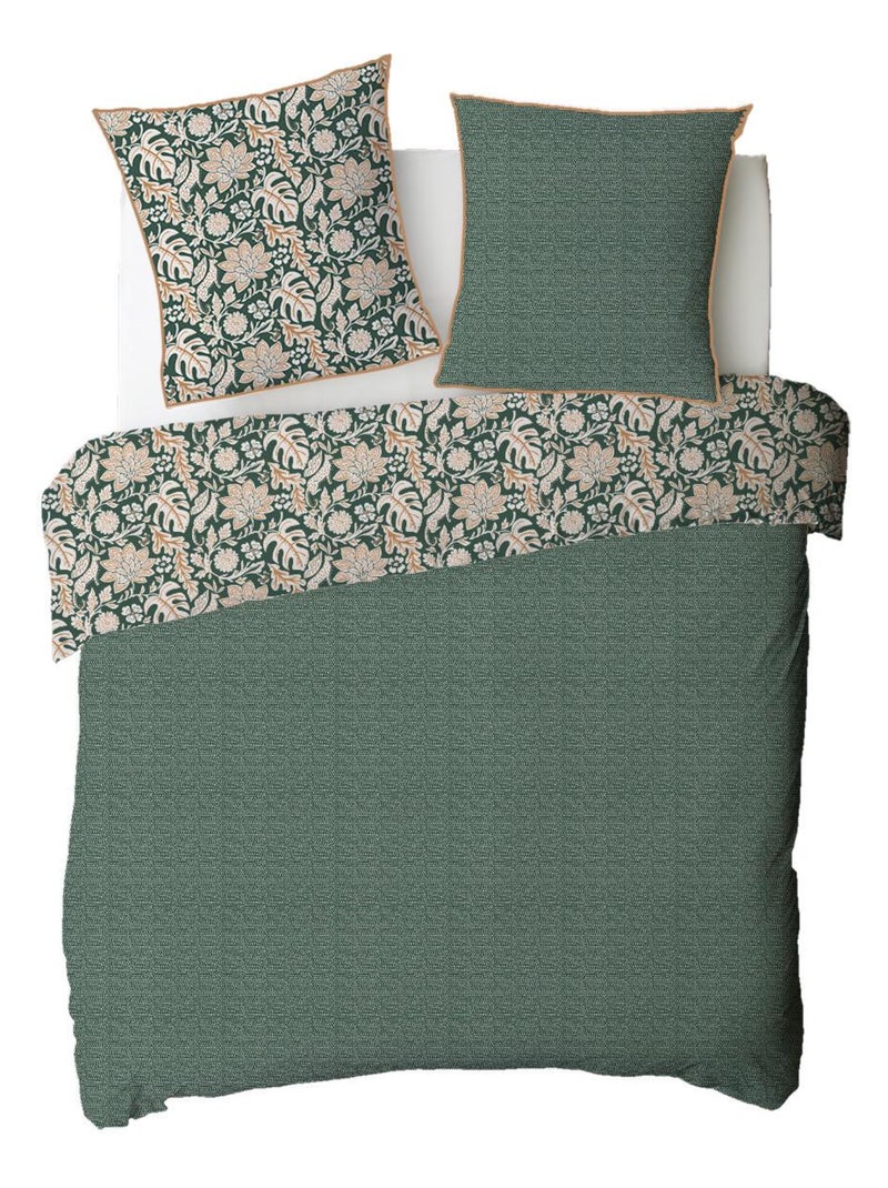 Future Home - Parure de lit 2 personnes floral et pois en coton Vert - Kiabi