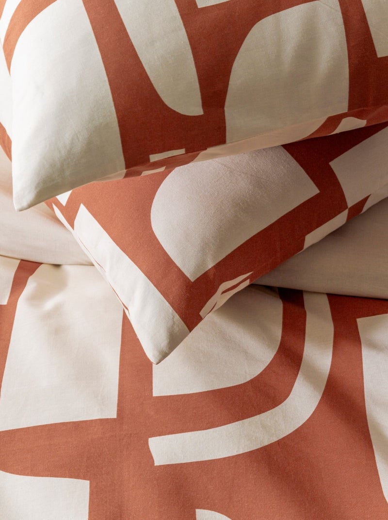 Future Home - Parure de lit 2 personnes géométrique bicolore Rouge brique - Kiabi