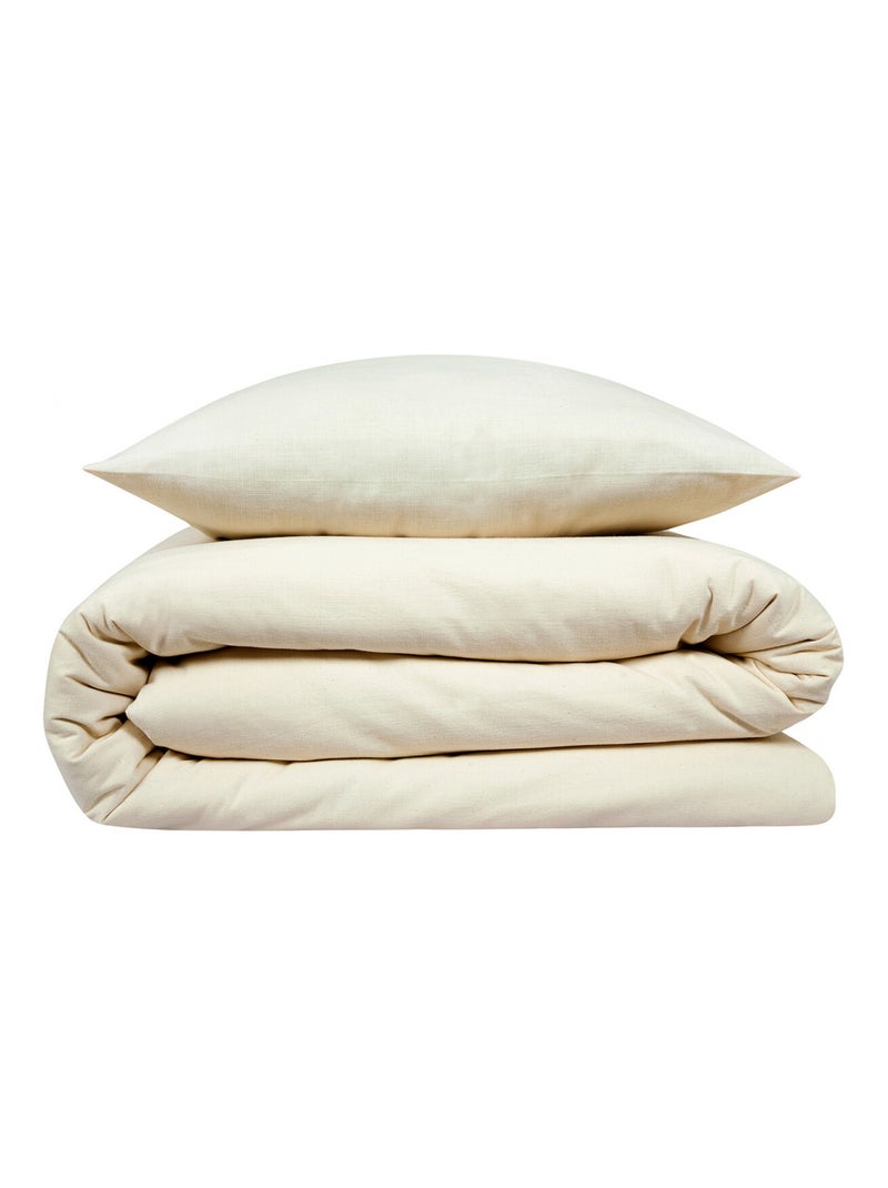 Future Home - Parure de lit 2 personnes unie effet lin Beige - Kiabi