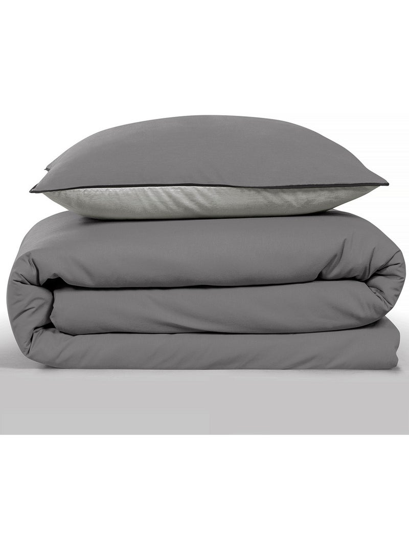 Future Home - Parure de lit double bicolore Gris foncé - Kiabi