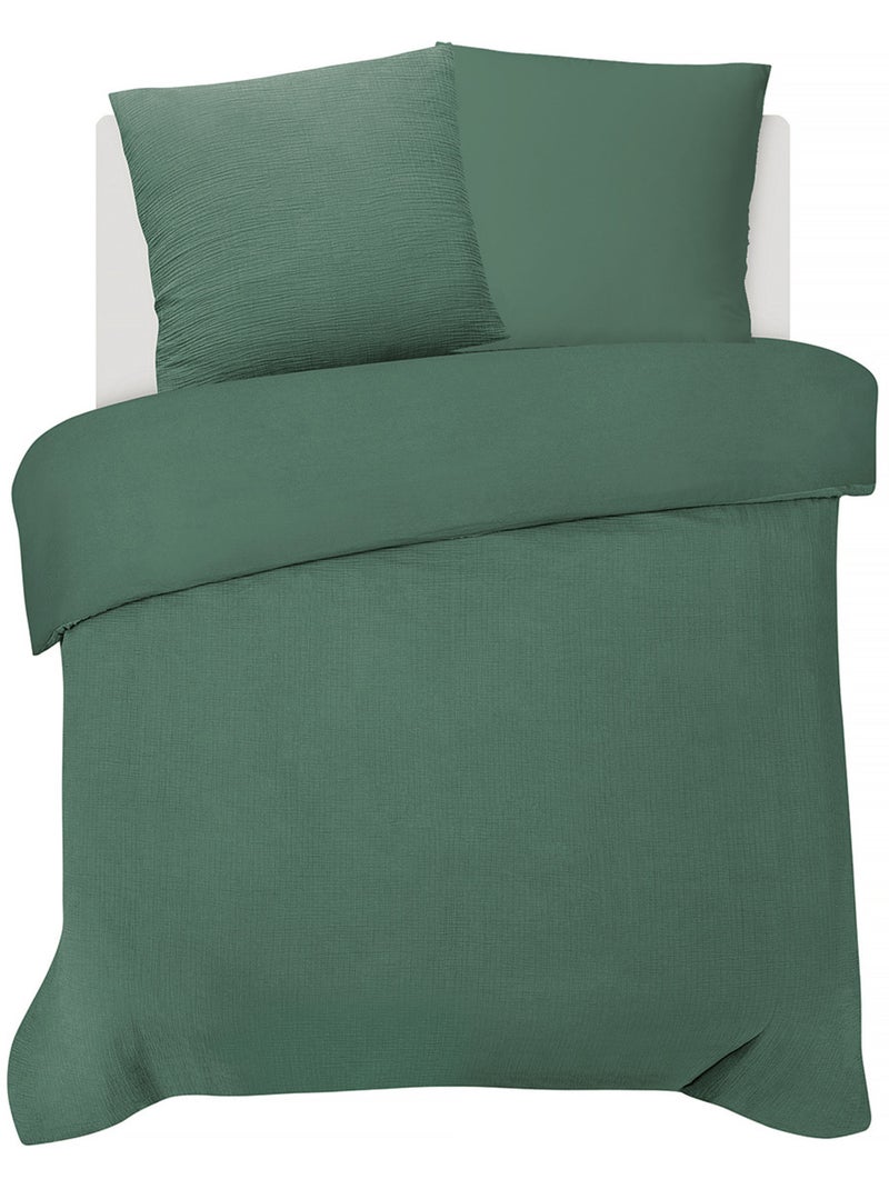 Future Home - Parure de lit double en gaze de coton Vert - Kiabi