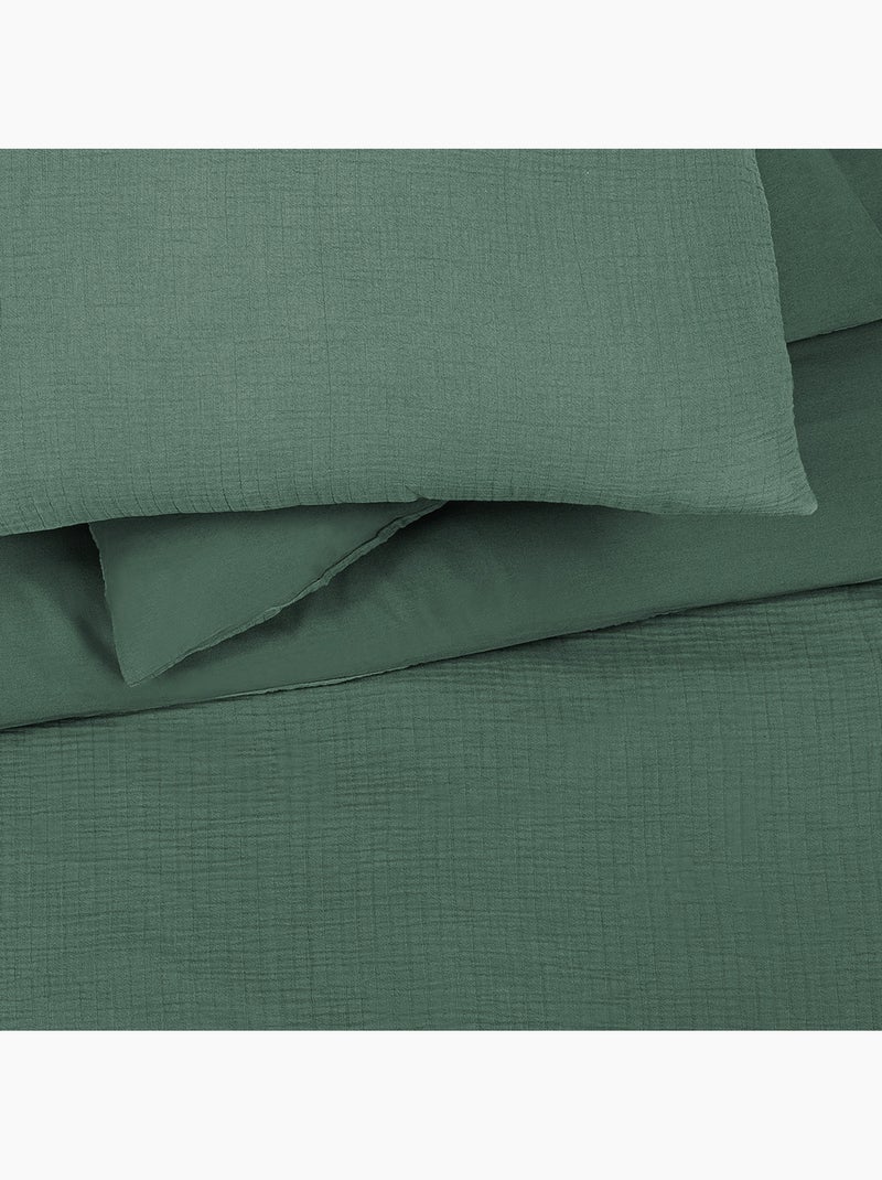 Future Home - Parure de lit double en gaze de coton Vert - Kiabi