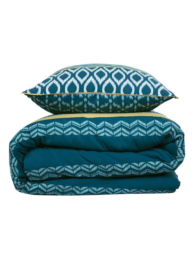 Future Home - Parure de lit double ethnique en microfibre lavée Bleu pétrole - Kiabi