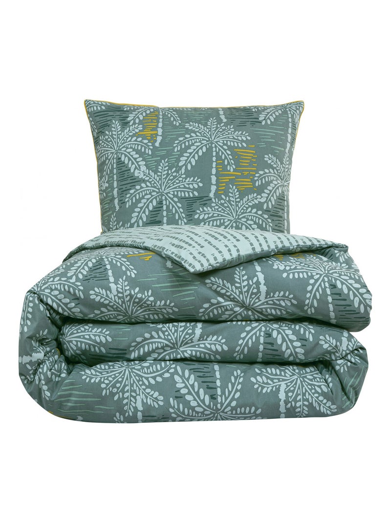Future Home - Parure de lit double palmiers en microfibre lavée Vert - Kiabi