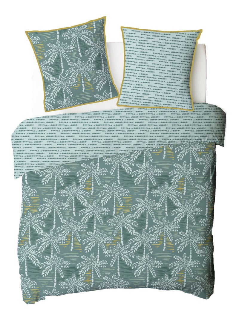 Future Home - Parure de lit double palmiers en microfibre lavée Vert - Kiabi