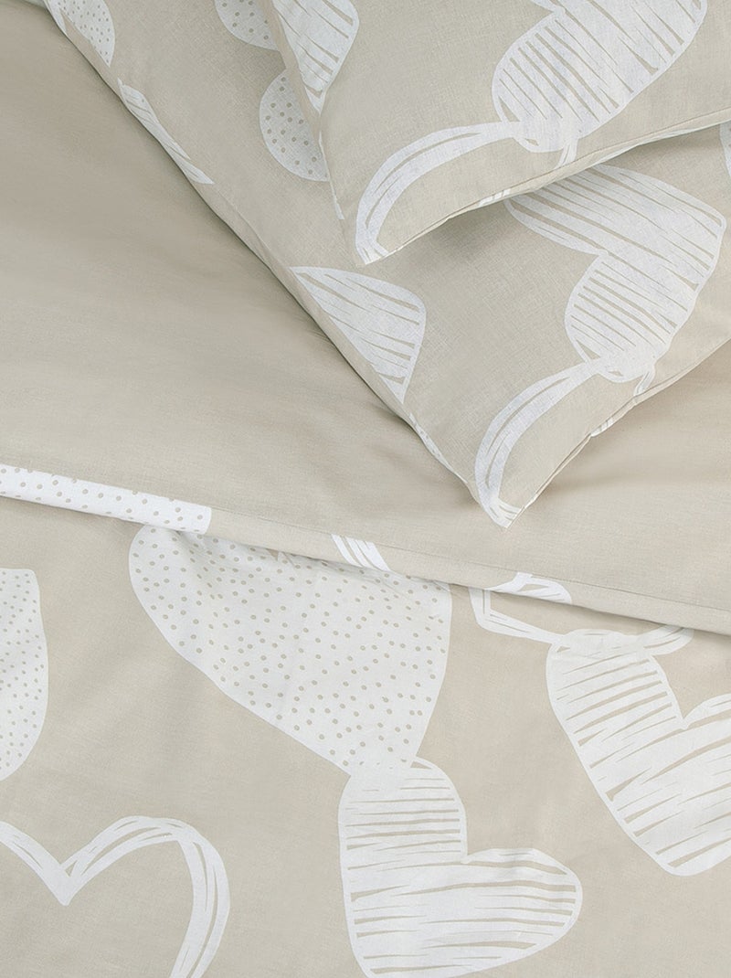 Future Home - Parure de lit en coton motif cœurs Beige - Kiabi