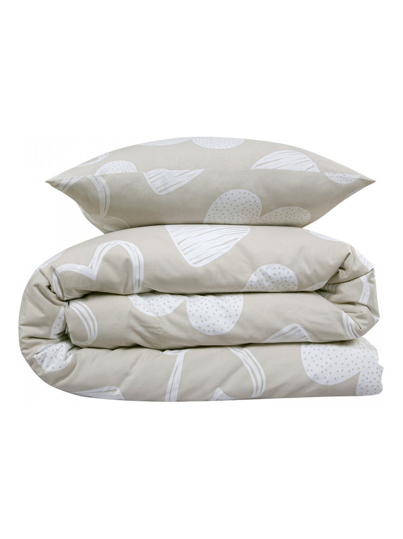 Future Home - Parure de lit en coton motif cœurs Beige - Kiabi