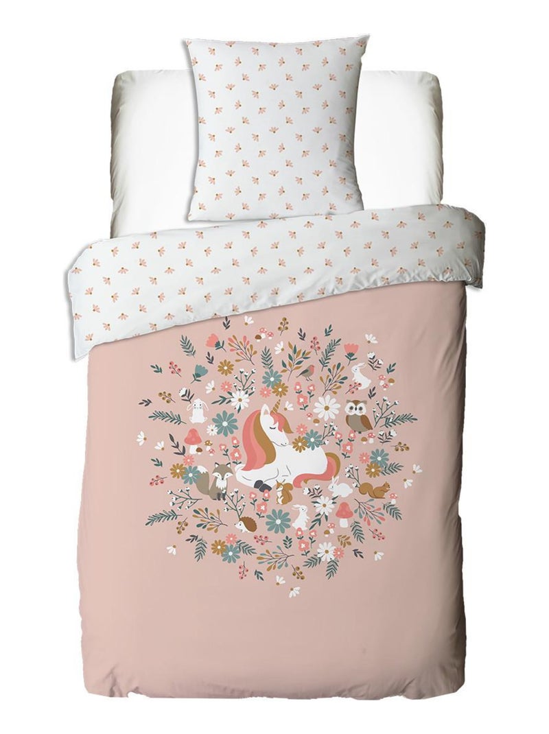 Future Home - Parure de lit enfant en coton imprimé rose Licorne Rose - Kiabi