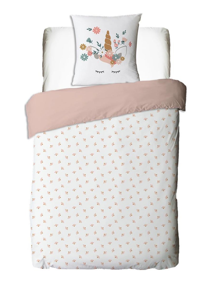 Future Home - Parure de lit enfant en coton imprimé rose Licorne Rose - Kiabi