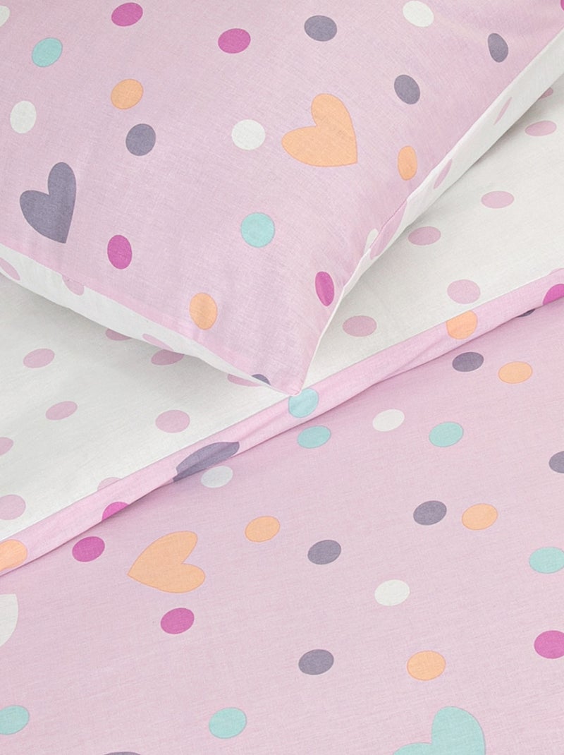 Future Home - Parure de lit enfant pois et cœurs réversible Rose - Kiabi
