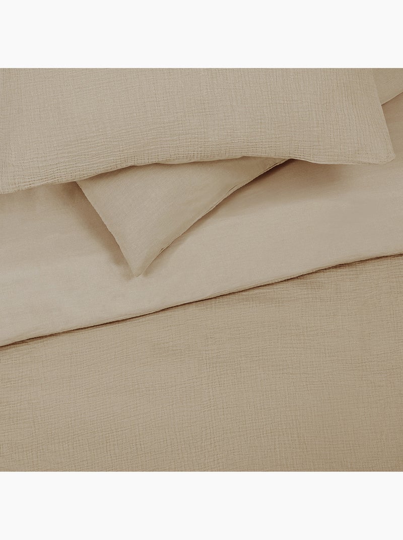 Future Home - Parure de lit simple en gaze de coton Beige - Kiabi
