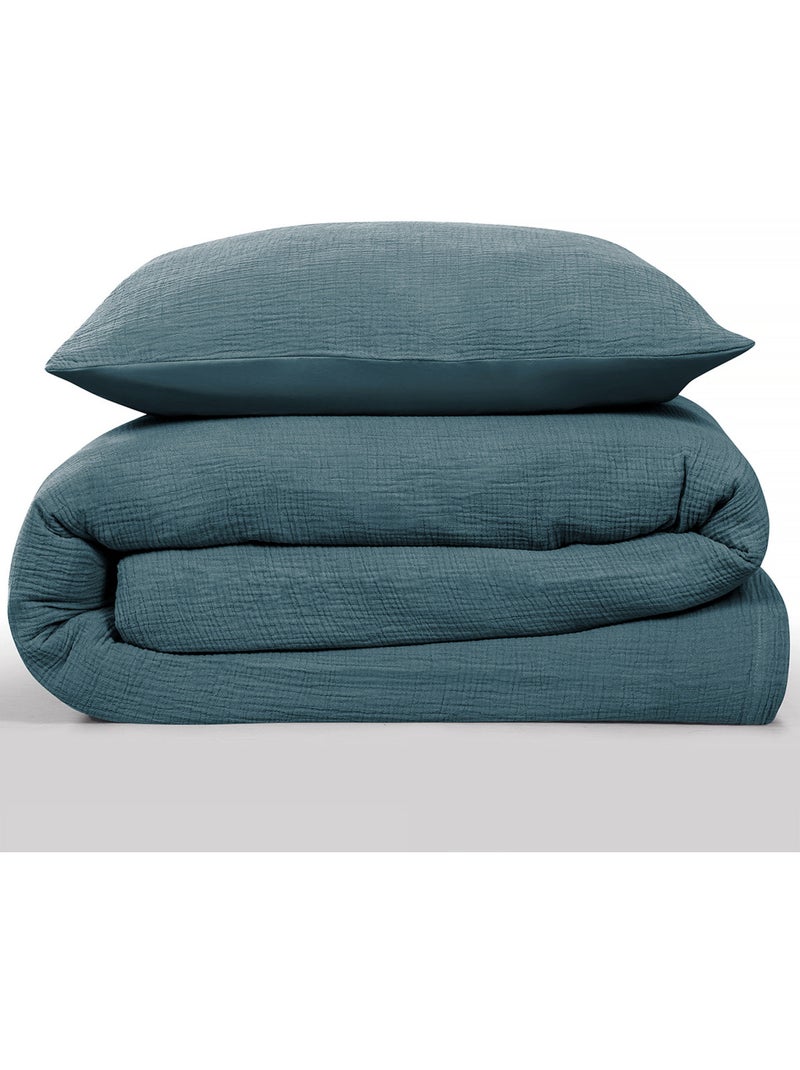 Future Home - Parure de lit simple en gaze de coton Bleu - Kiabi