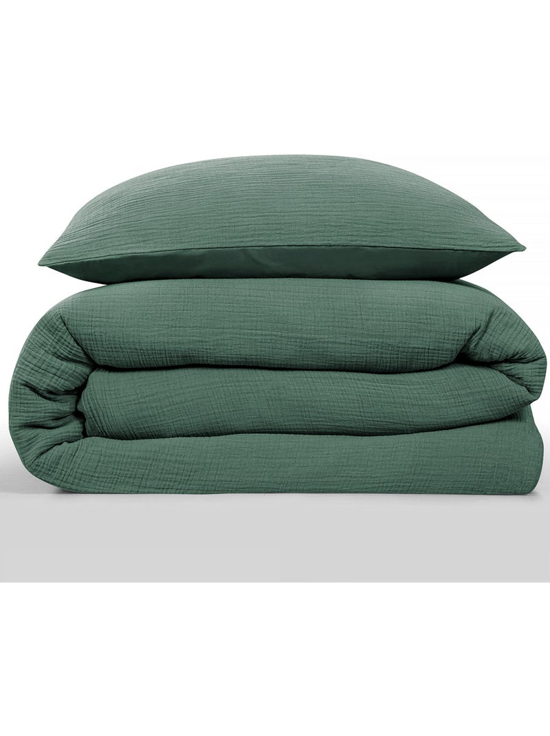 Future Home - Parure de lit simple en gaze de coton Vert - Kiabi