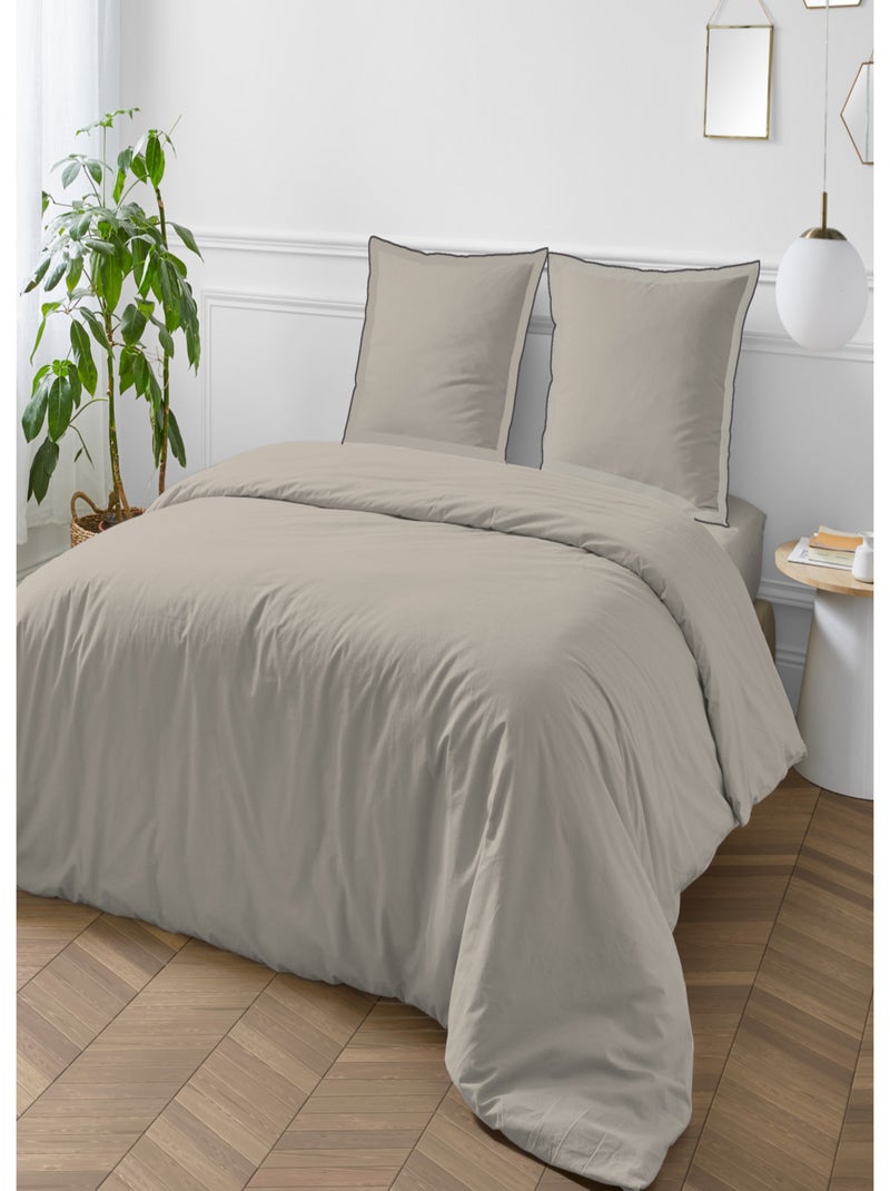 Future Home - Parure de lit unie en coton finition bourdon Beige - Kiabi