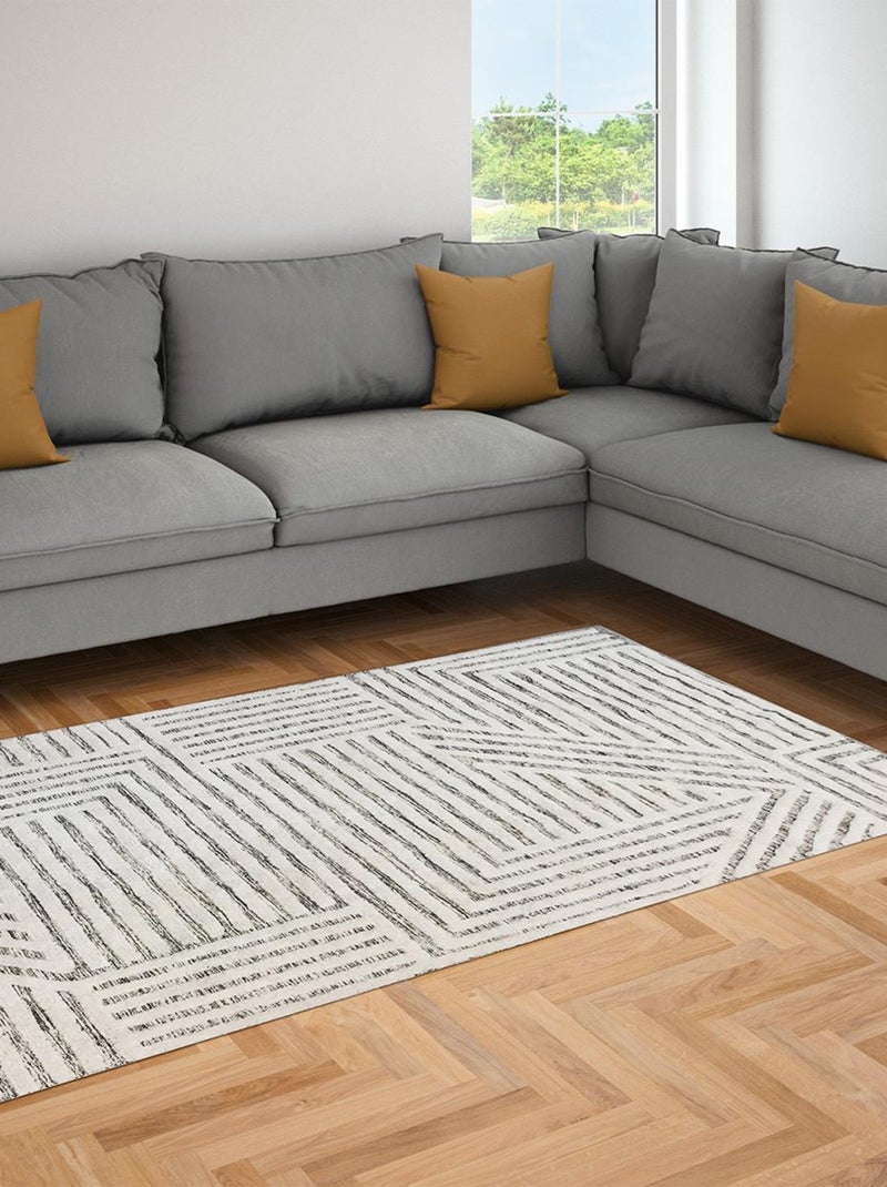 Future Home - Tapis déco géométrique en coton Noir Blanc - Kiabi