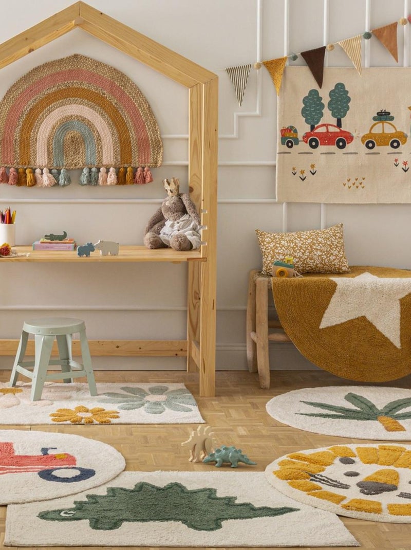 Future Home - Tapis enfant rond palmier en coton Blanc - Kiabi