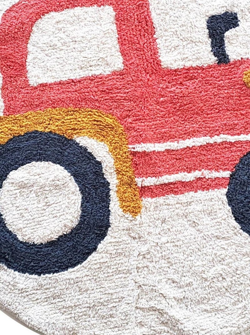 Future Home - Tapis enfant Tracteur rond en coton tufté Blanc - Kiabi