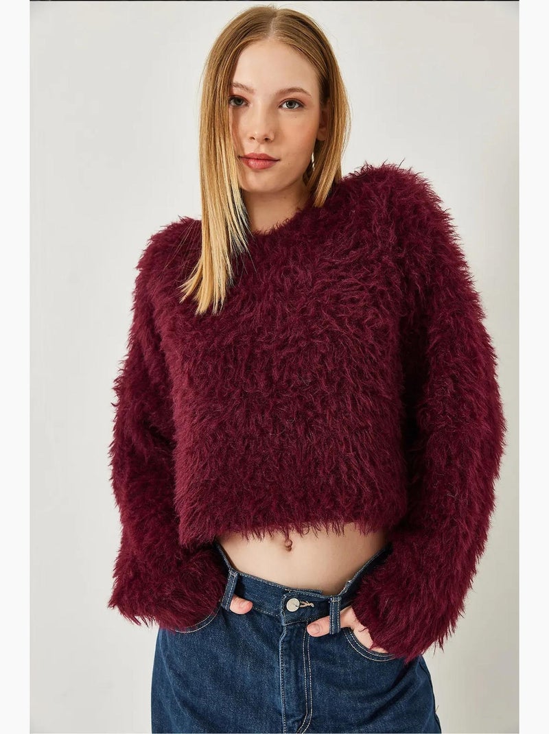 Fuzzy knit trui lucci Bordeauxrood - Kiabi