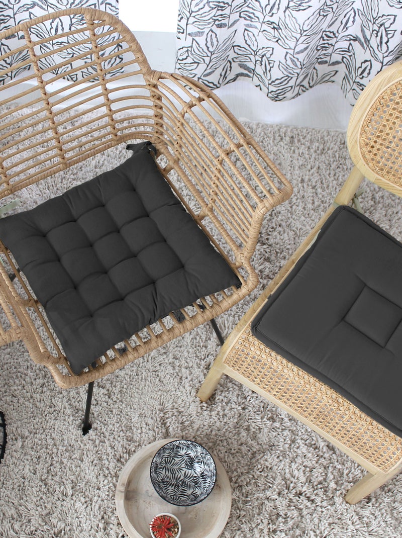 Galette de chaise piquée 16 points en coton et nouettes gris anthracite - Kiabi