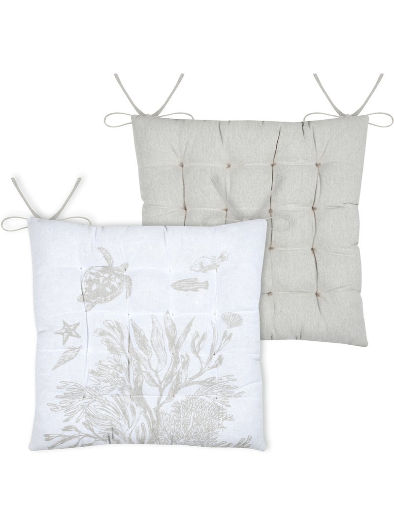 Galette de chaise polycoton matelassée 16 points avec liens Blanc - Kiabi